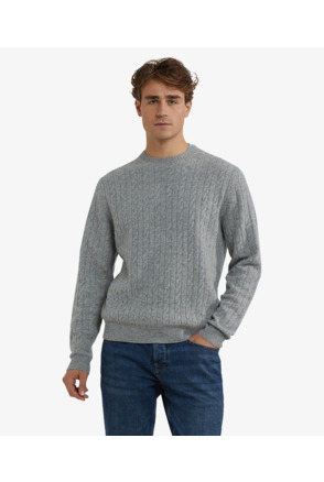 Cable Crew Neck Sweater 100% Lambswool Heren