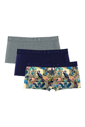 Dames 3-pack Boxershorts Effen Print/Blue/Grey