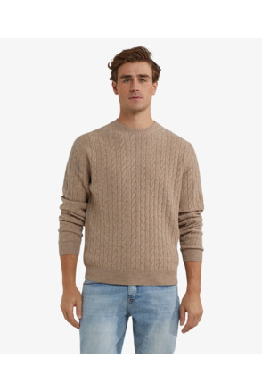 Cable Crew Neck Sweater 100% Lambswool Heren