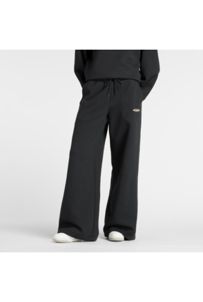 New Balance Dames Wijde Broek Zwart Essentials Stacked Logo French Terry