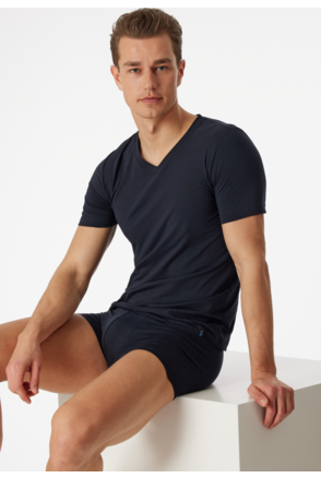 Tshirt V Hals blauzwart heren Long Life Soft