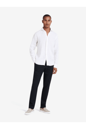 No Label Heren Stretch Broek Navy Diego Cotton-Linnen