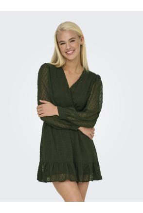 Regular Fit V-Neck Long Sleeves (L/S) Korte jurk met V-hals en ruches voor dagelijks gebruik