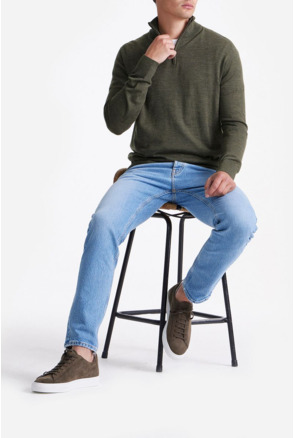King Essentials The Michael Half Zip Pull Army Merino Groen